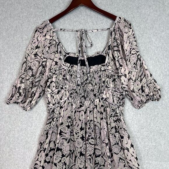 Anthropologie Floral Square Neck Smocked Short Sleeve Midi Dress Size Small - Picture 7 of 12